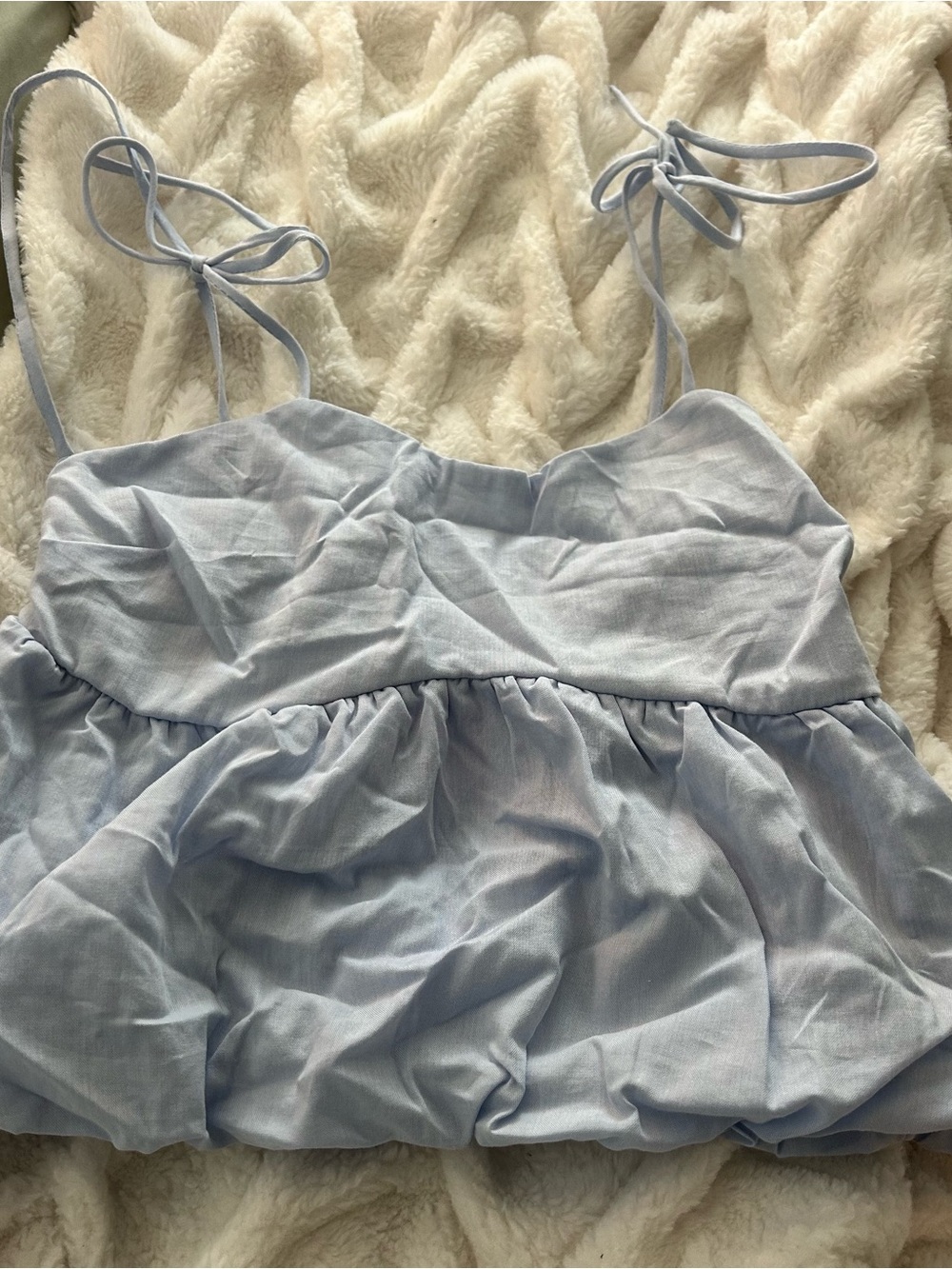 Light Blue Tie-Shoulder Babydoll Top